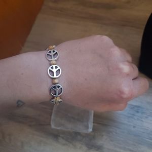 Handmade Peace Signs and Wooden Beads Bracelet